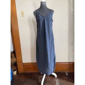 Raw Edge Navy Midi Slip Dress. Beachy Coastal Quiet Luxury Timeless Tensel M